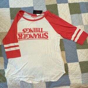 Stranger Things Red and White Raglan Baseball 3/4 Sleeves Tee